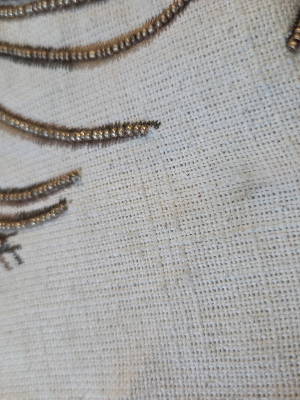 Pier 1 Imports Table Runner Beaded Peacock Feather Biege/Cream with Blue